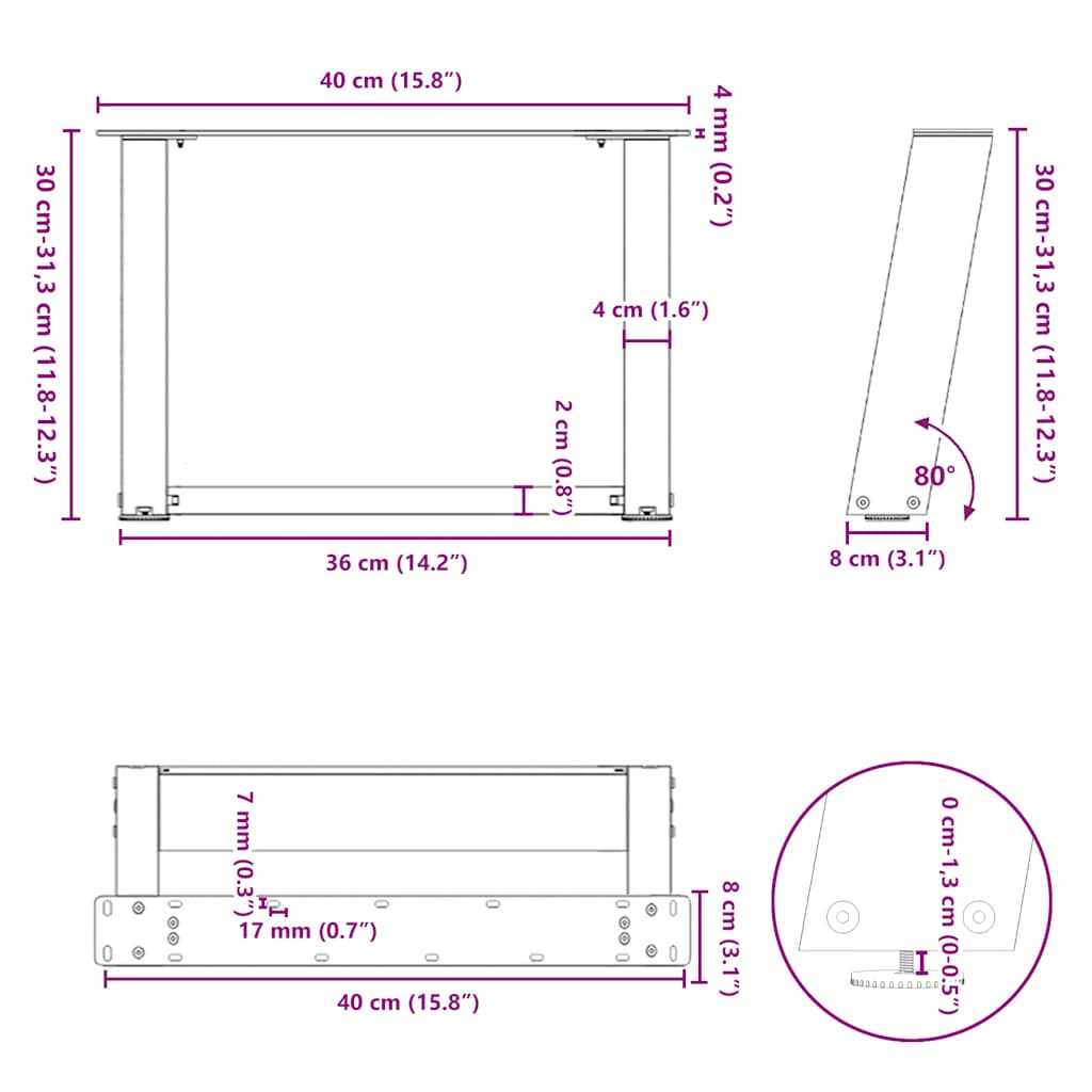 Kavos staliuko kojelės, 2 vnt., juodos, 40x(30-31) cm, plienas, U formos