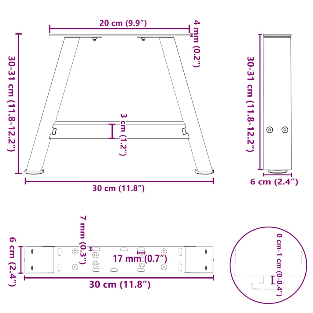 Kavos staliuko kojelės, 2 vnt., antracito spalvos, 30x(30-31) cm, plienas