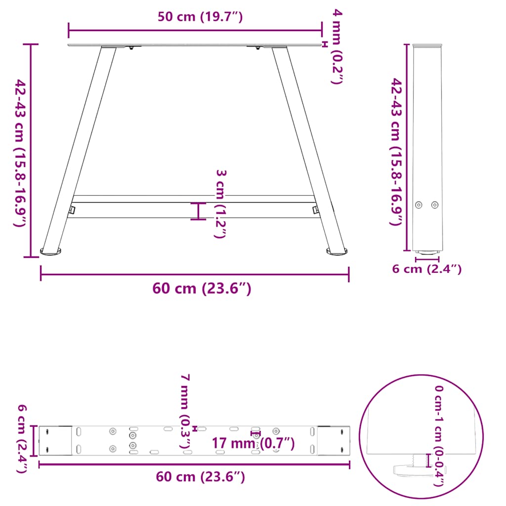 Coffee Table Legs, A-Shaped, 2 pcs., 60x(42-43) cm, Steel