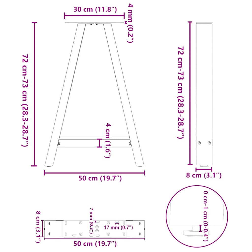 Valgomojo stalo kojelės, A formos, 2 vnt., baltos, 50x(72-73) cm, plienas
