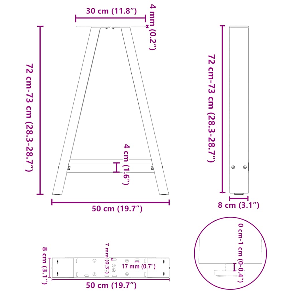 Dining table legs, 2 pcs, anthracite, 50x(72-73) cm, steel, A-shaped