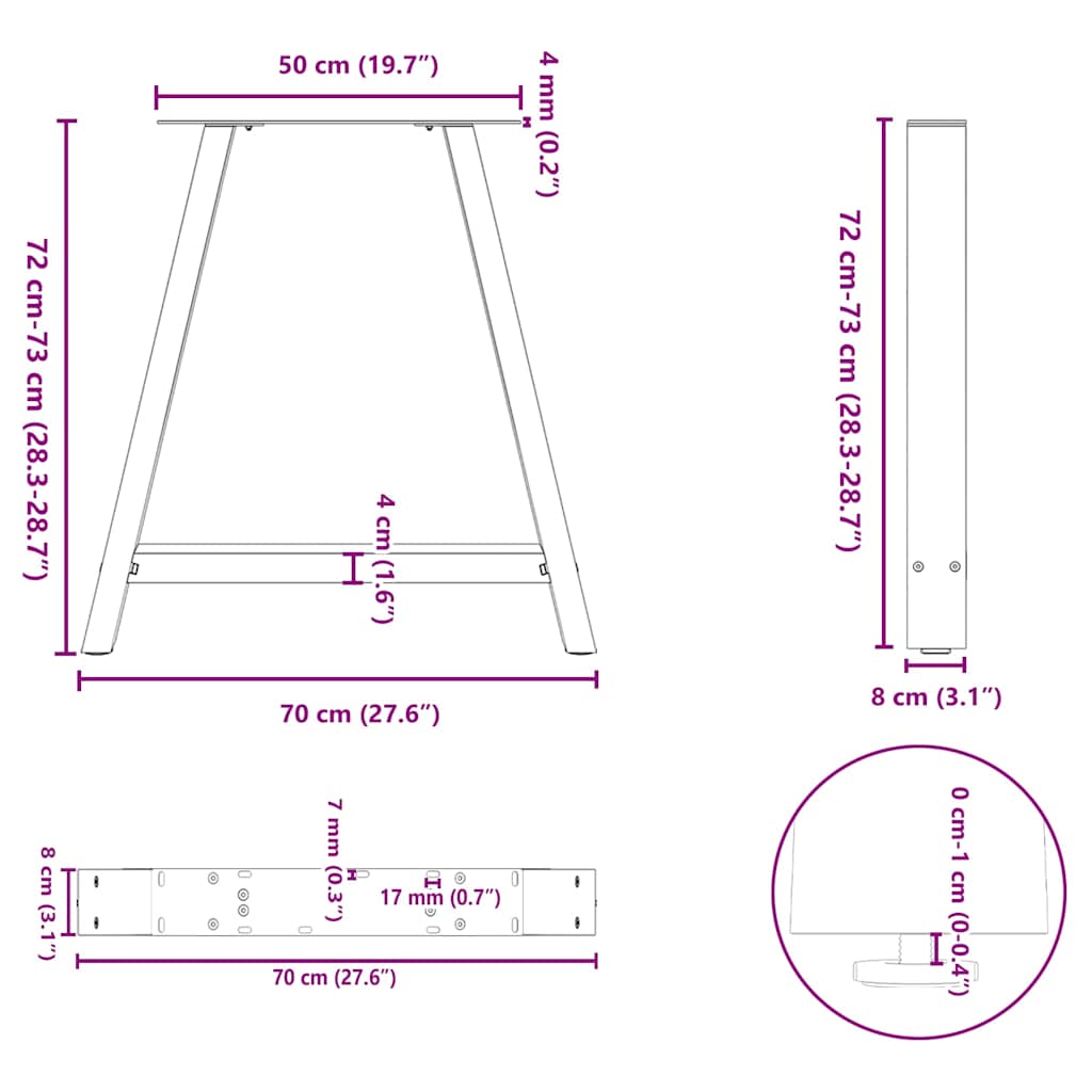 Valgomojo stalo kojelės, A formos, 2 vnt., juodos, 70x(72-73) cm, plienas