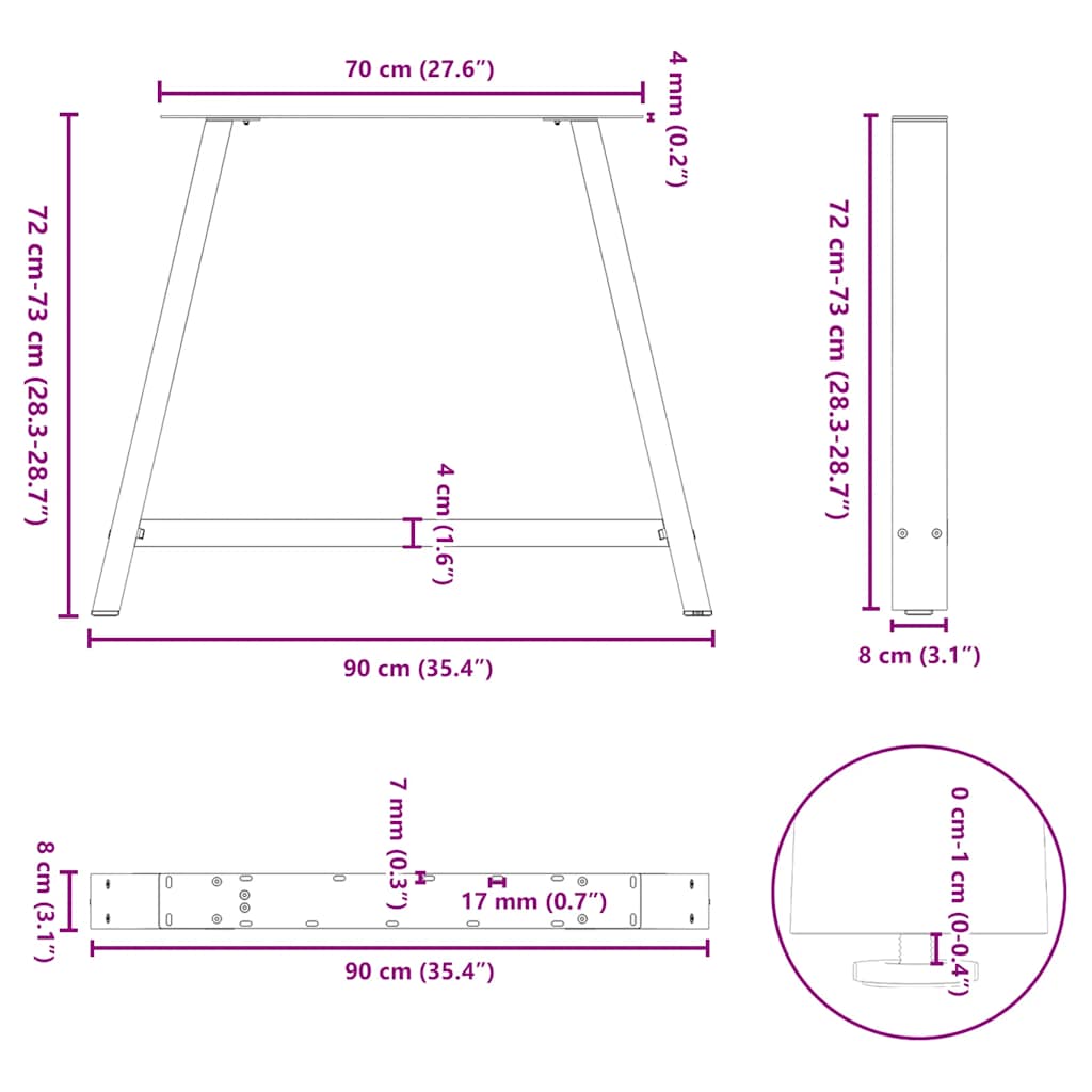 Valgomojo stalo kojelės, 2 vnt., baltos, 90x(72-73) cm, plienas, A formos
