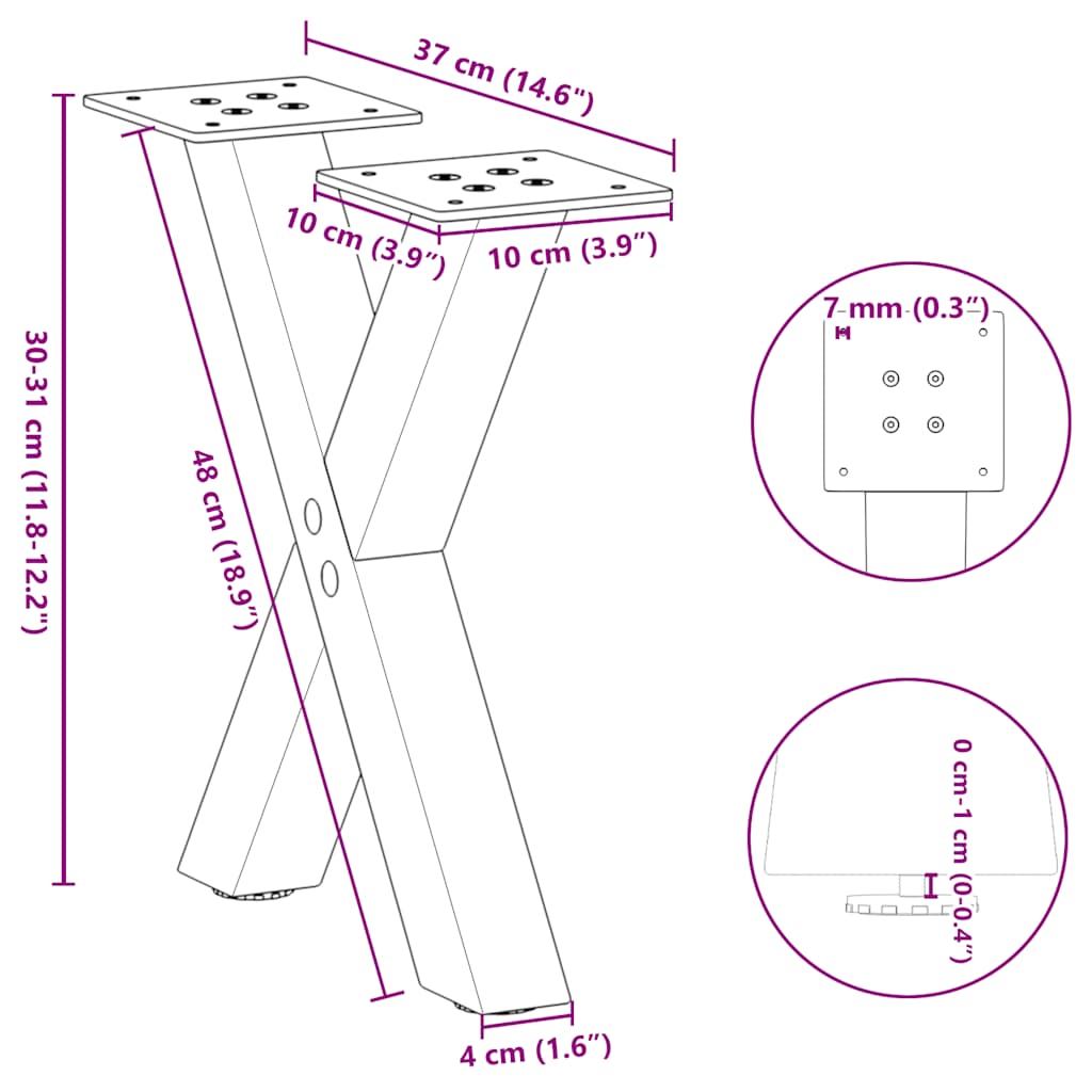 Coffee Table Legs, X-shaped, 2 pcs., White, 37x(30-31) cm, Steel