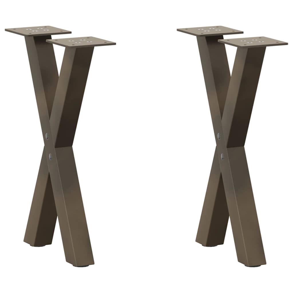 Kavos staliuko kojelės, X formos, 2 vnt., natūralus plienas, 28x(42-43) cm, plienas