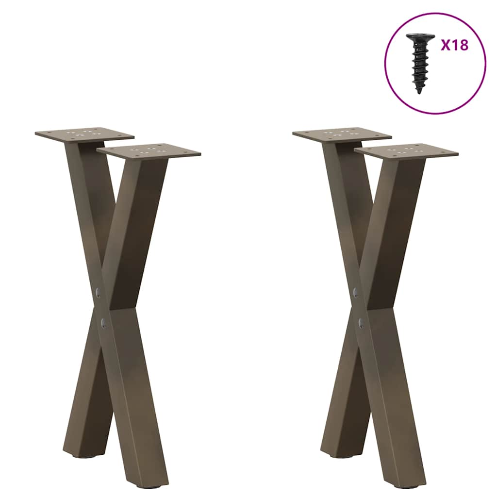 Kavos staliuko kojelės, X formos, 2 vnt., natūralus plienas, 28x(42-43) cm, plienas