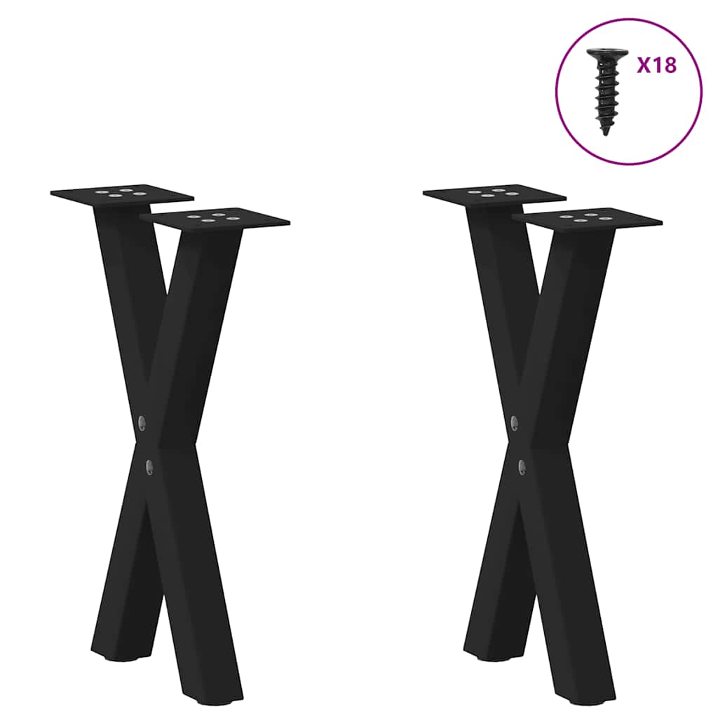 Coffee Table Legs, X-Shaped, 2 pcs., Black, 38x(42-43) cm, Steel