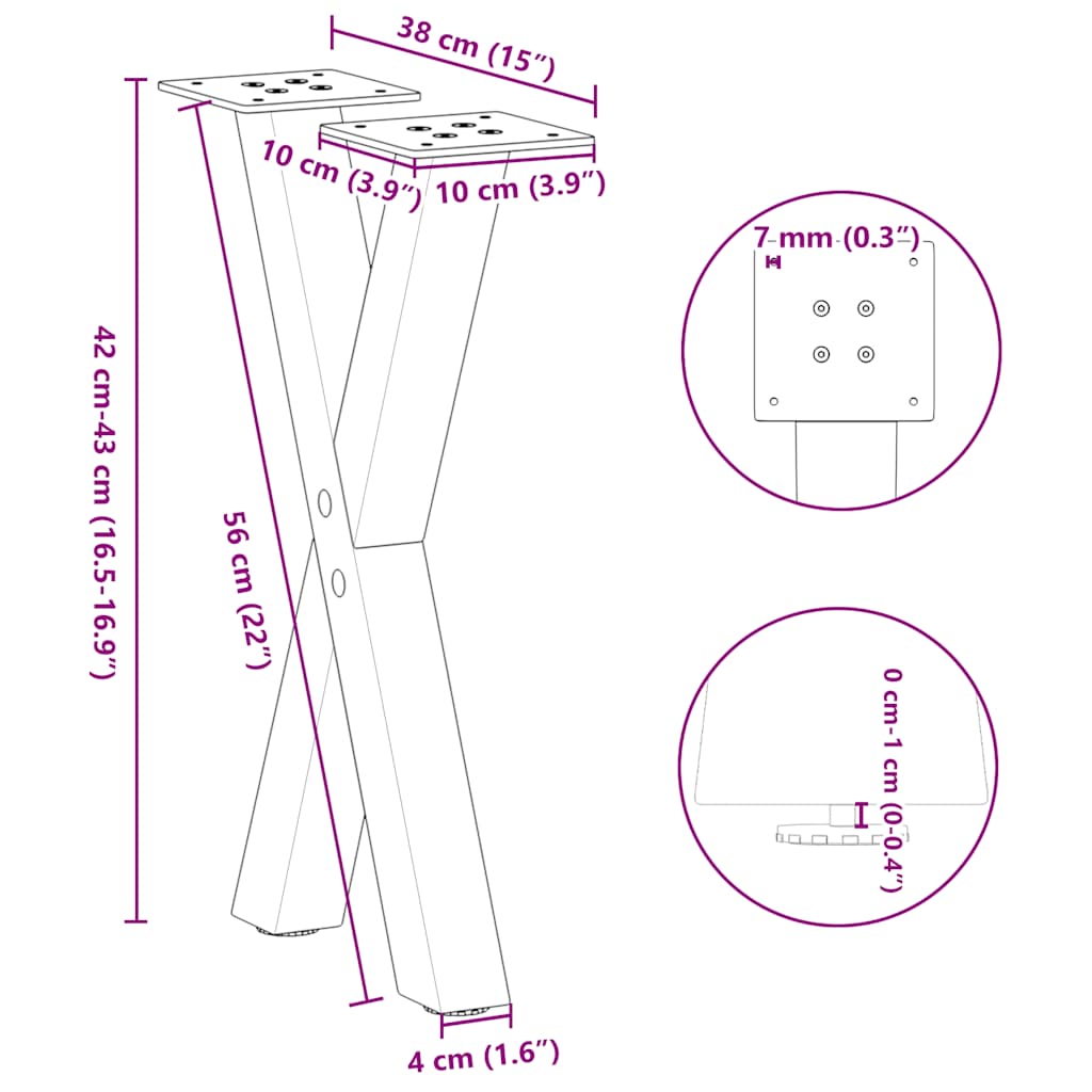 Coffee table legs, 2 pcs., anthracite, 38x(42-43) cm, steel