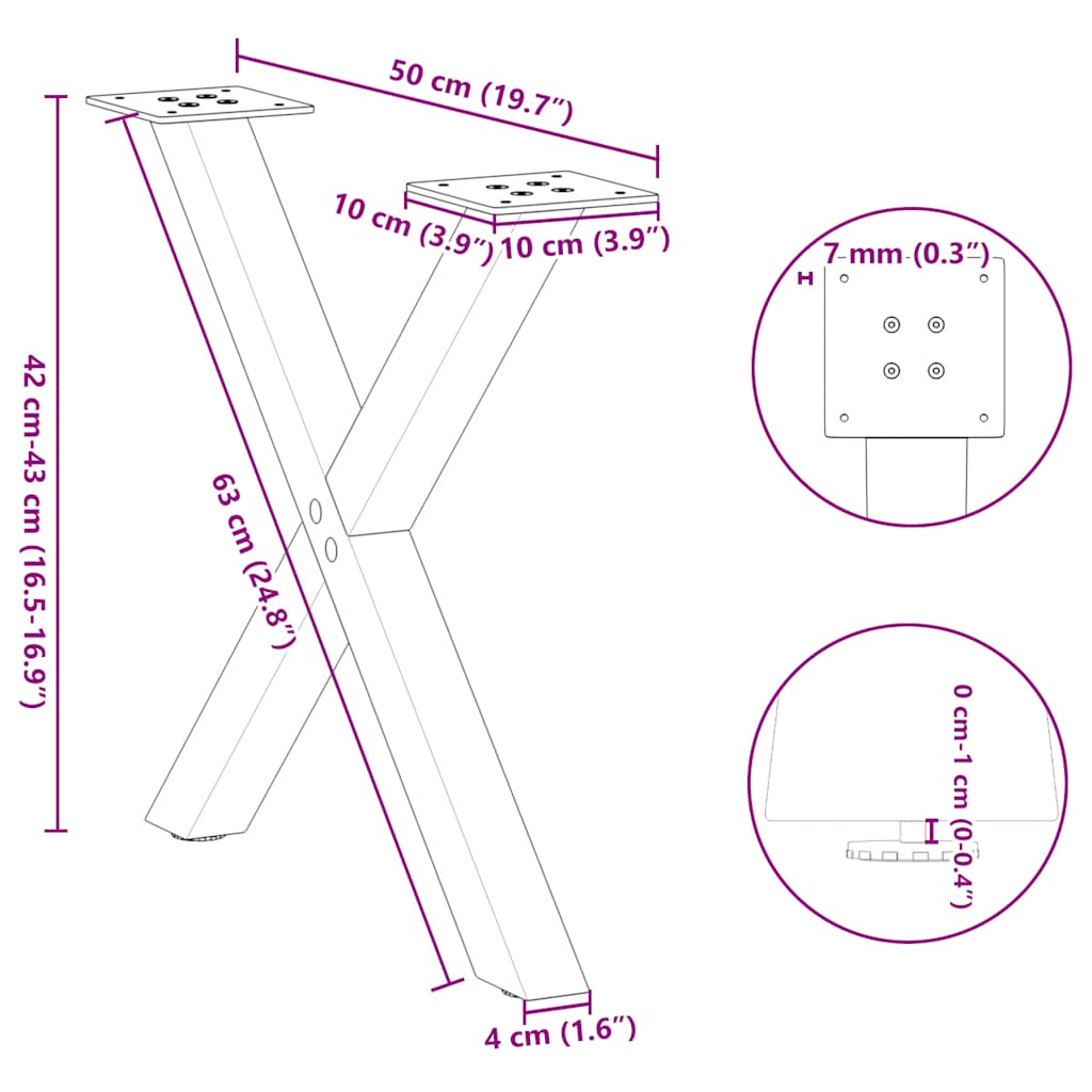 Kavos staliuko kojelės, X formos, 2 vnt., baltos, 50x(42-43) cm, plienas