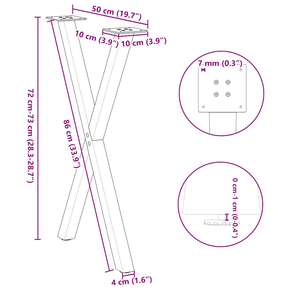 Valgomojo stalo kojos, X formos, 2 vnt., baltos, 50x(72-73) cm, plienas