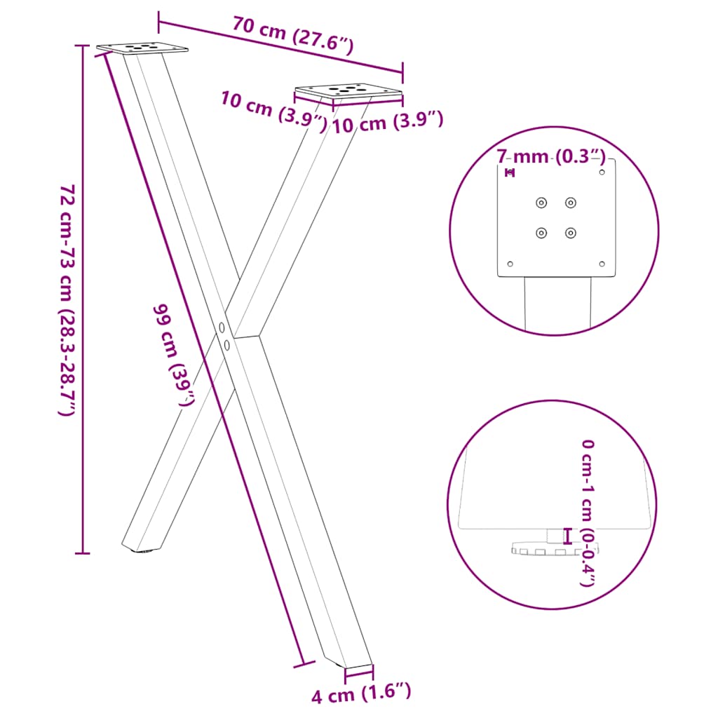 Valgomojo stalo kojelės, X formos, 2 vnt., 80x(72-73) cm