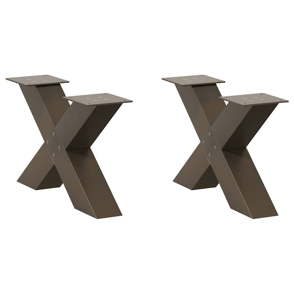 Kavos staliuko kojelės, X formos, 2 vnt., natūralus plienas, 50x(30-31) cm, plienas