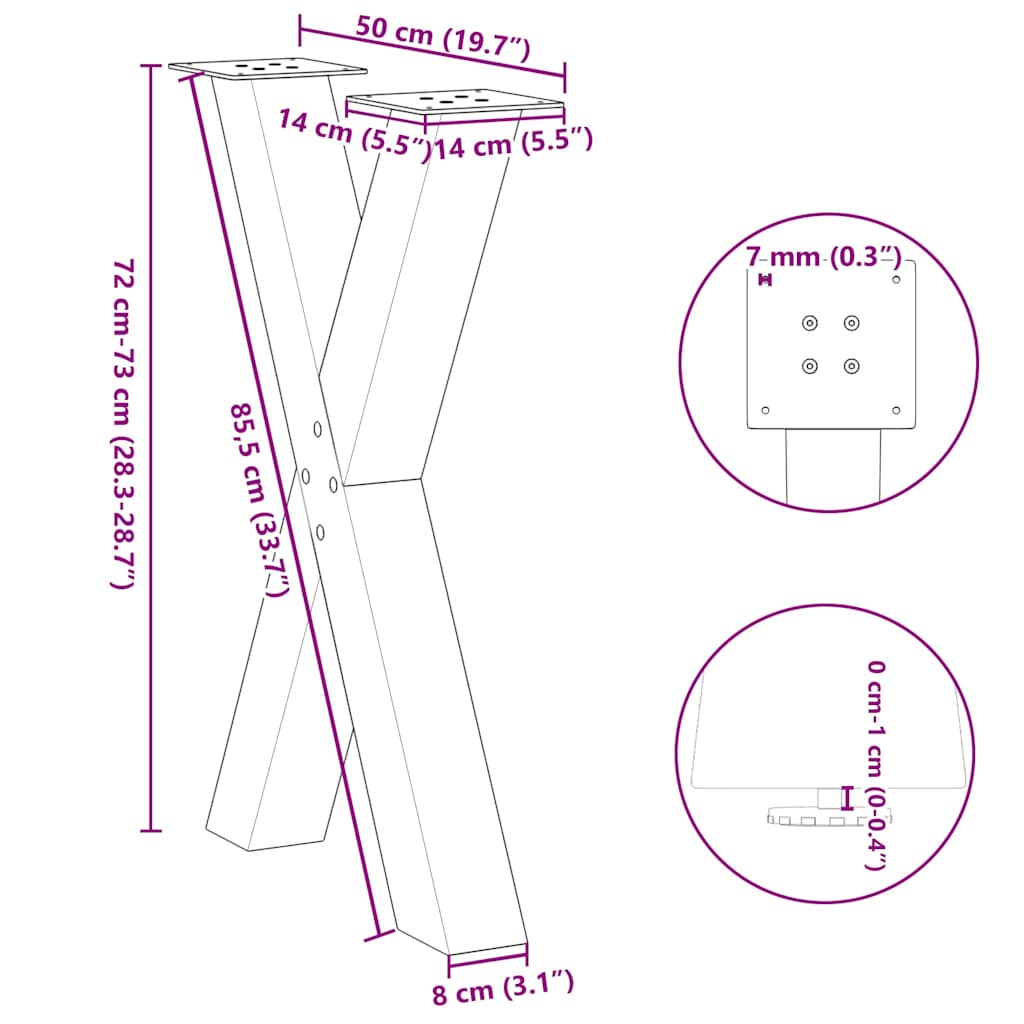Valgomojo stalo kojelės, X formos, 2 vnt., baltos, 50x(72-73)cm