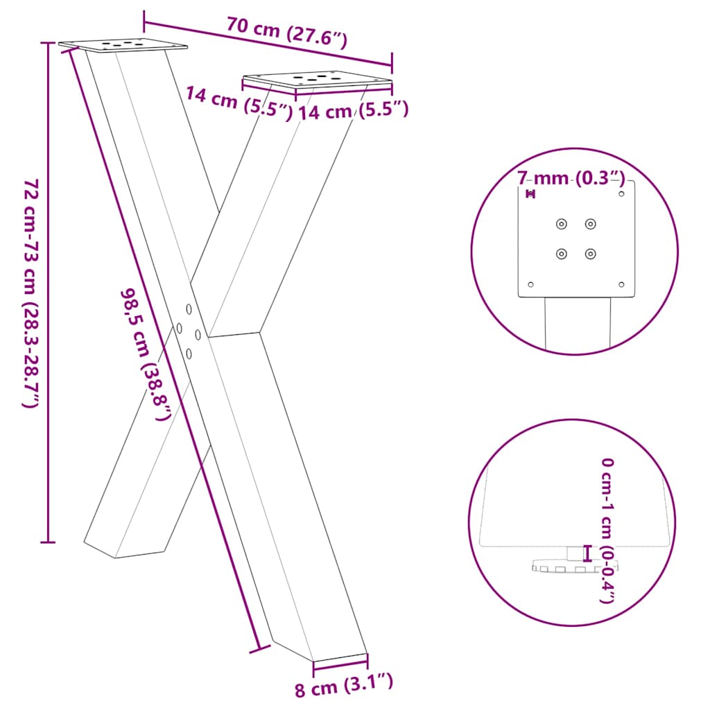 Valgomojo stalo kojelės, X formos, 3 vnt., 70x(72-73)cm