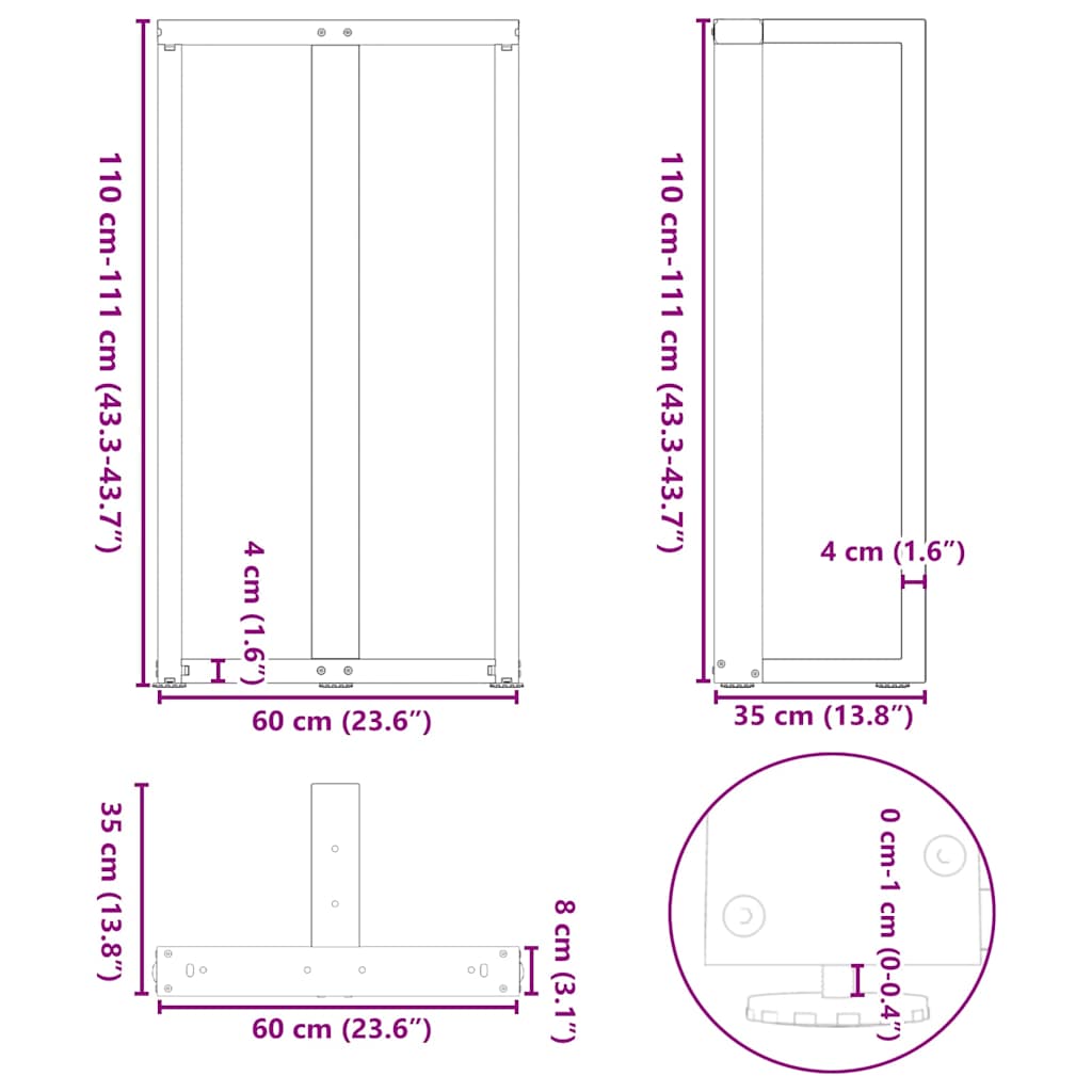 Baro stalo kojos, T formos, 2 vnt., antracito spalvos, 60x35x(110-111) cm, plienas