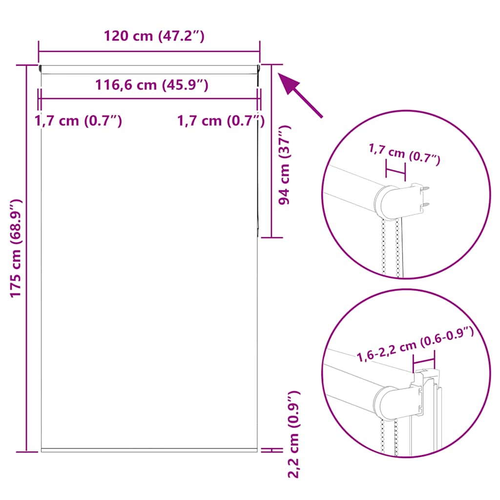 roletas baltos spalvos 120x175 cm audinio plotis 116,6 cm