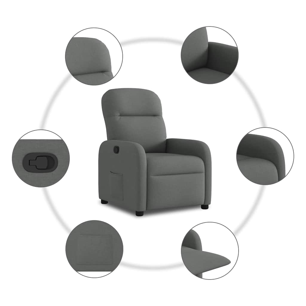 Reclining armchair, dark grey, fabric