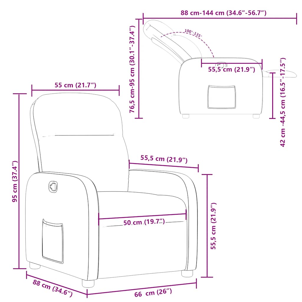 Reclining armchair, dark grey, fabric