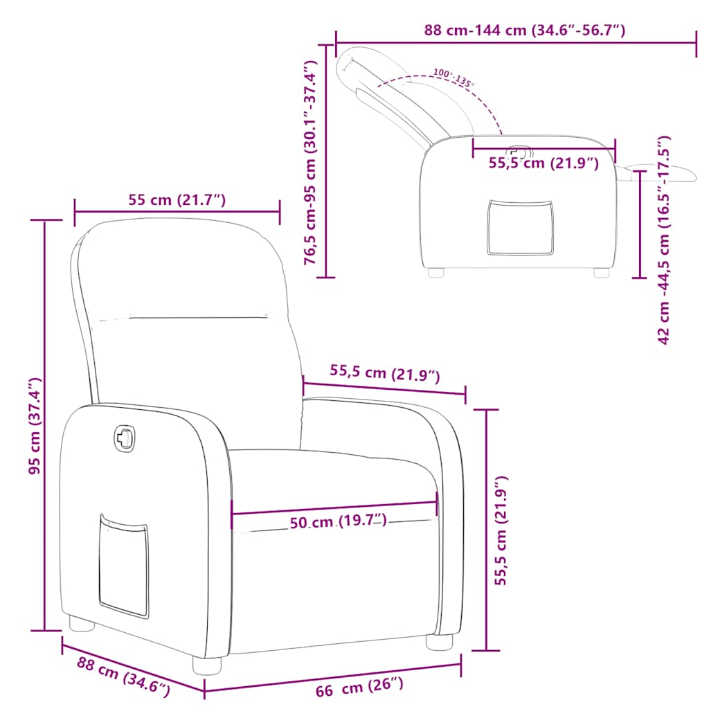 Recliner armchair, cream-colored, fabric
