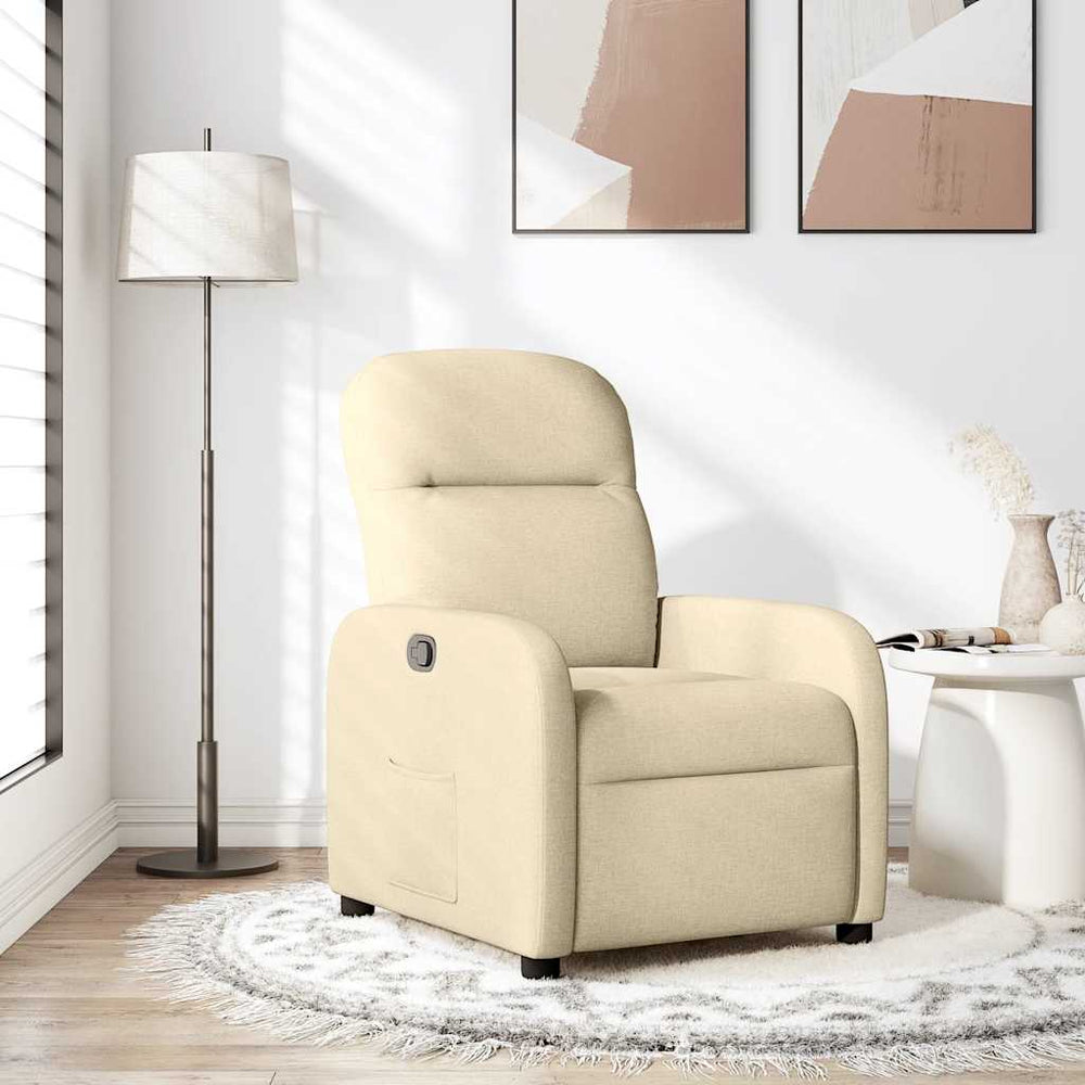 Recliner armchair, cream-colored, fabric
