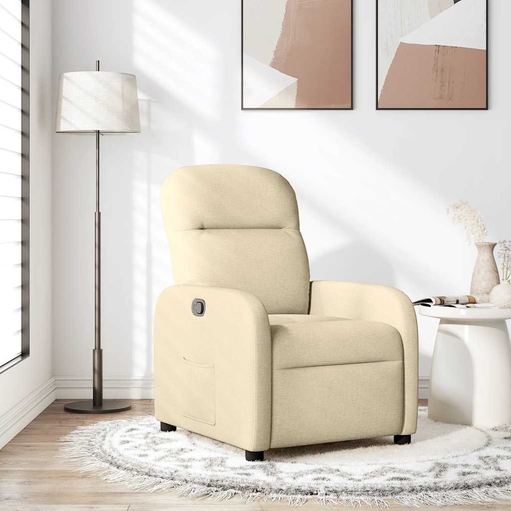 Recliner armchair, cream-colored, fabric