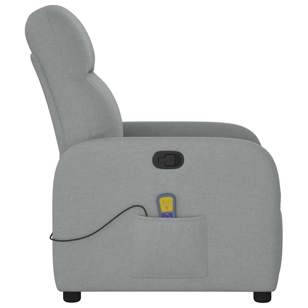 Reclining massage chair, light grey, fabric