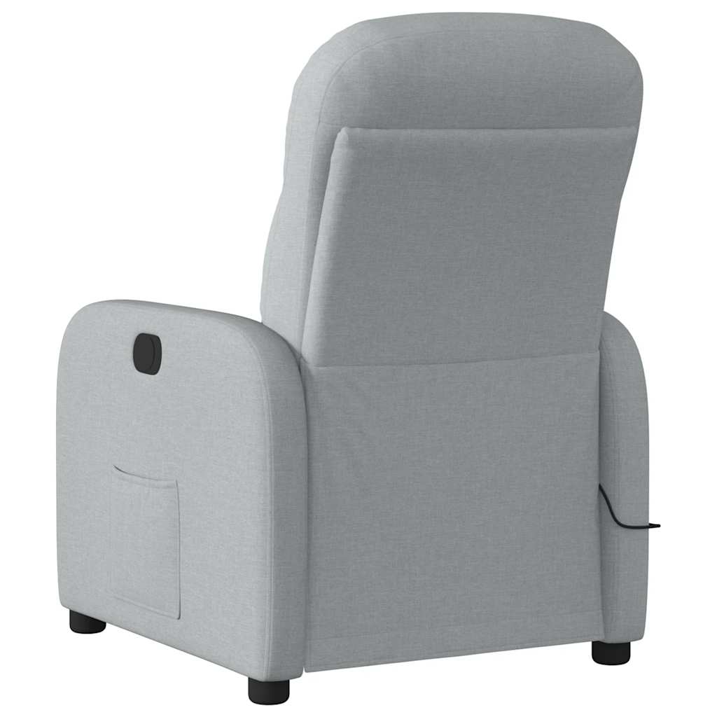 Reclining massage chair, light grey, fabric