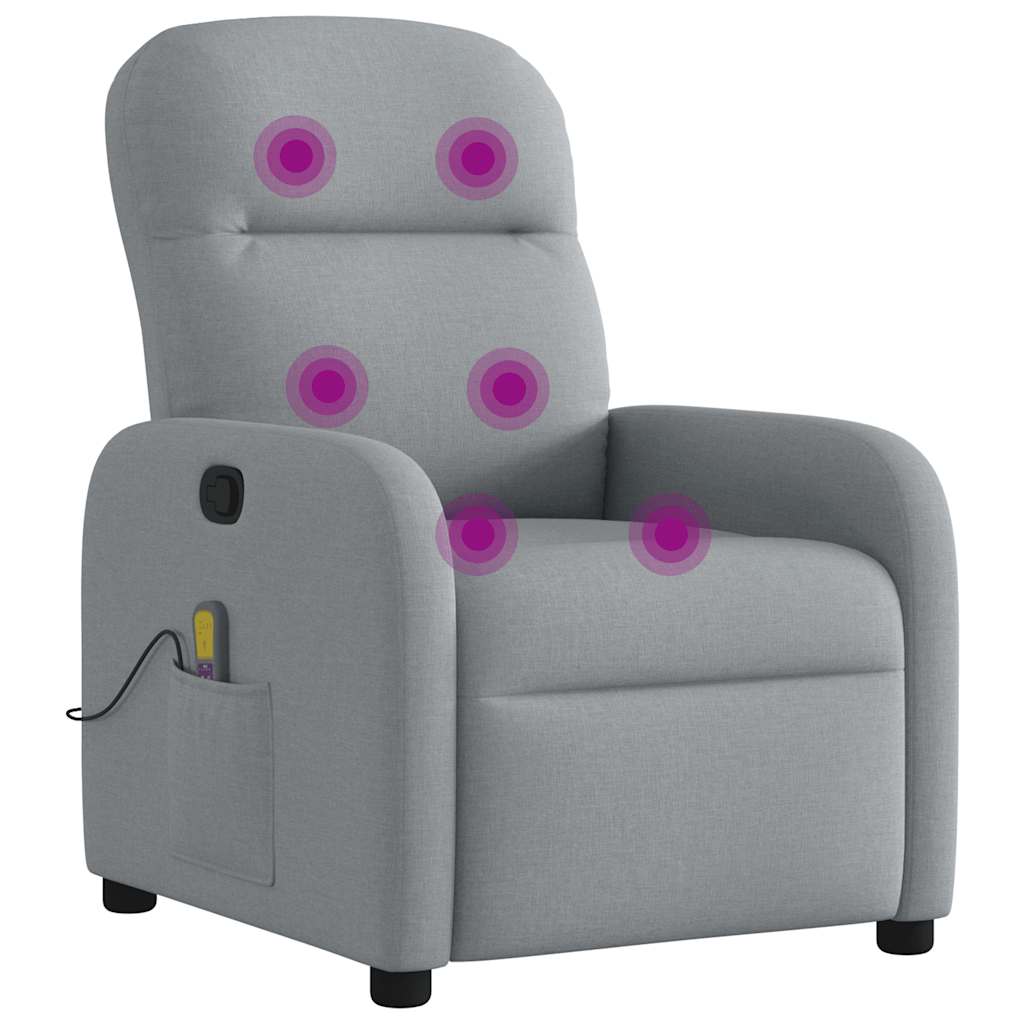 Reclining massage chair, light grey, fabric