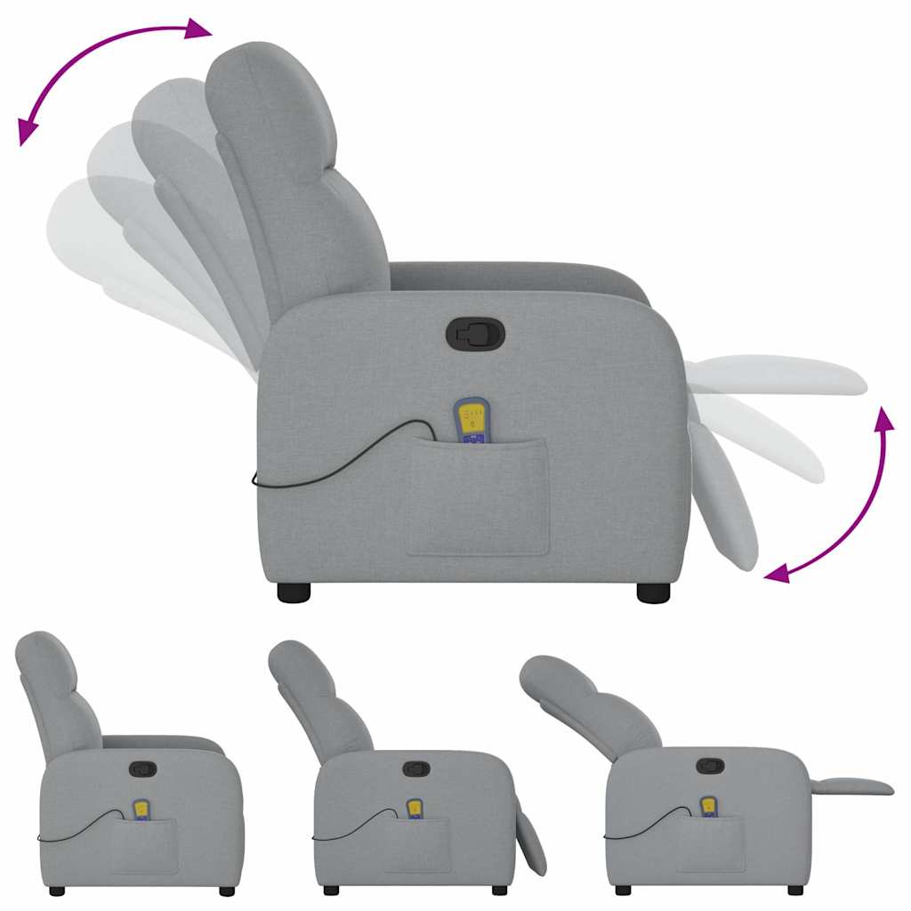 Reclining massage chair, light grey, fabric