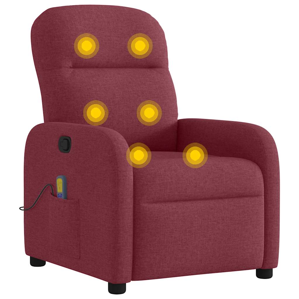 Reclining massage chair, red wine color, fabric