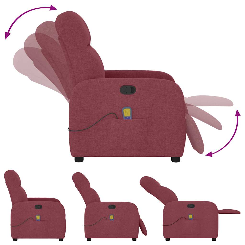 Reclining massage chair, red wine color, fabric