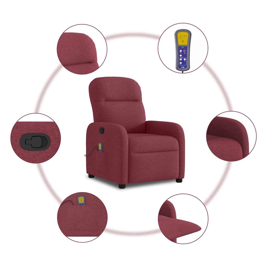 Reclining massage chair, red wine color, fabric