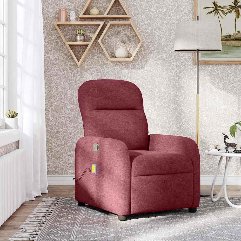 Reclining massage chair, red wine color, fabric