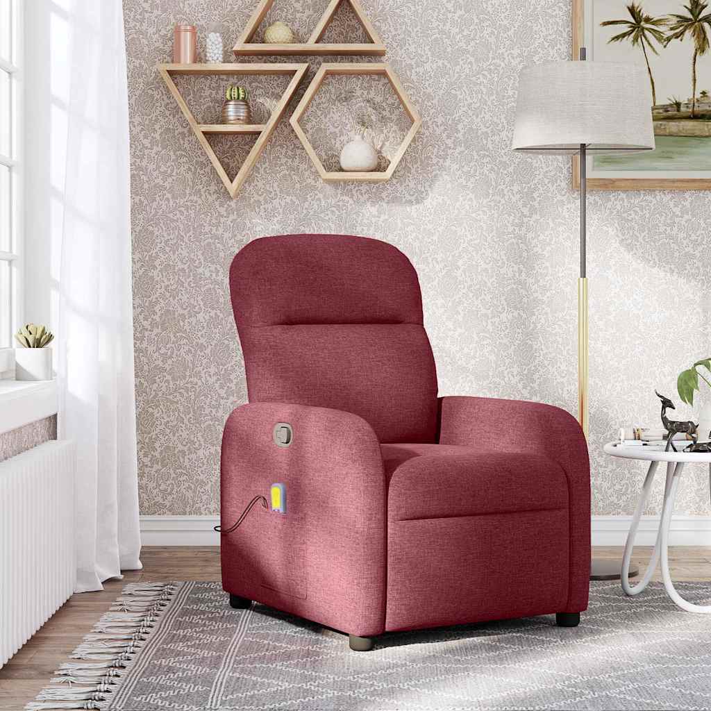 Reclining massage chair, red wine color, fabric
