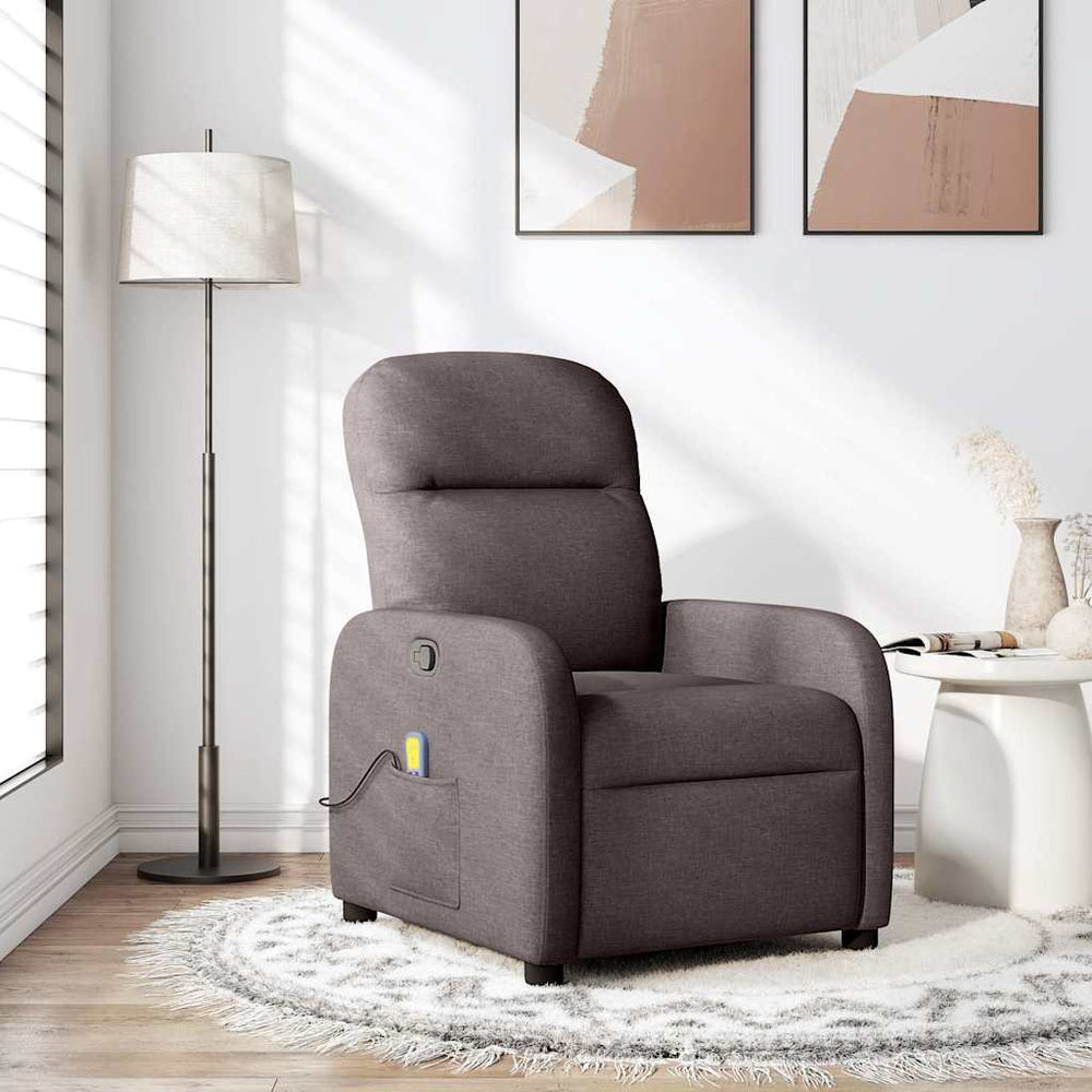 Reclining massage chair, dark brown, fabric