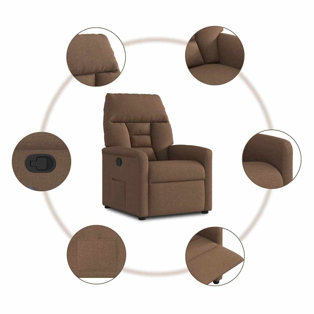 Reclining armchair, brown, fabric