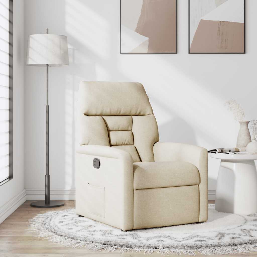 Recliner armchair, cream-colored, fabric