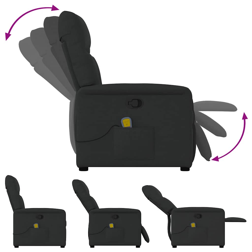 Reclining massage chair, black, fabric
