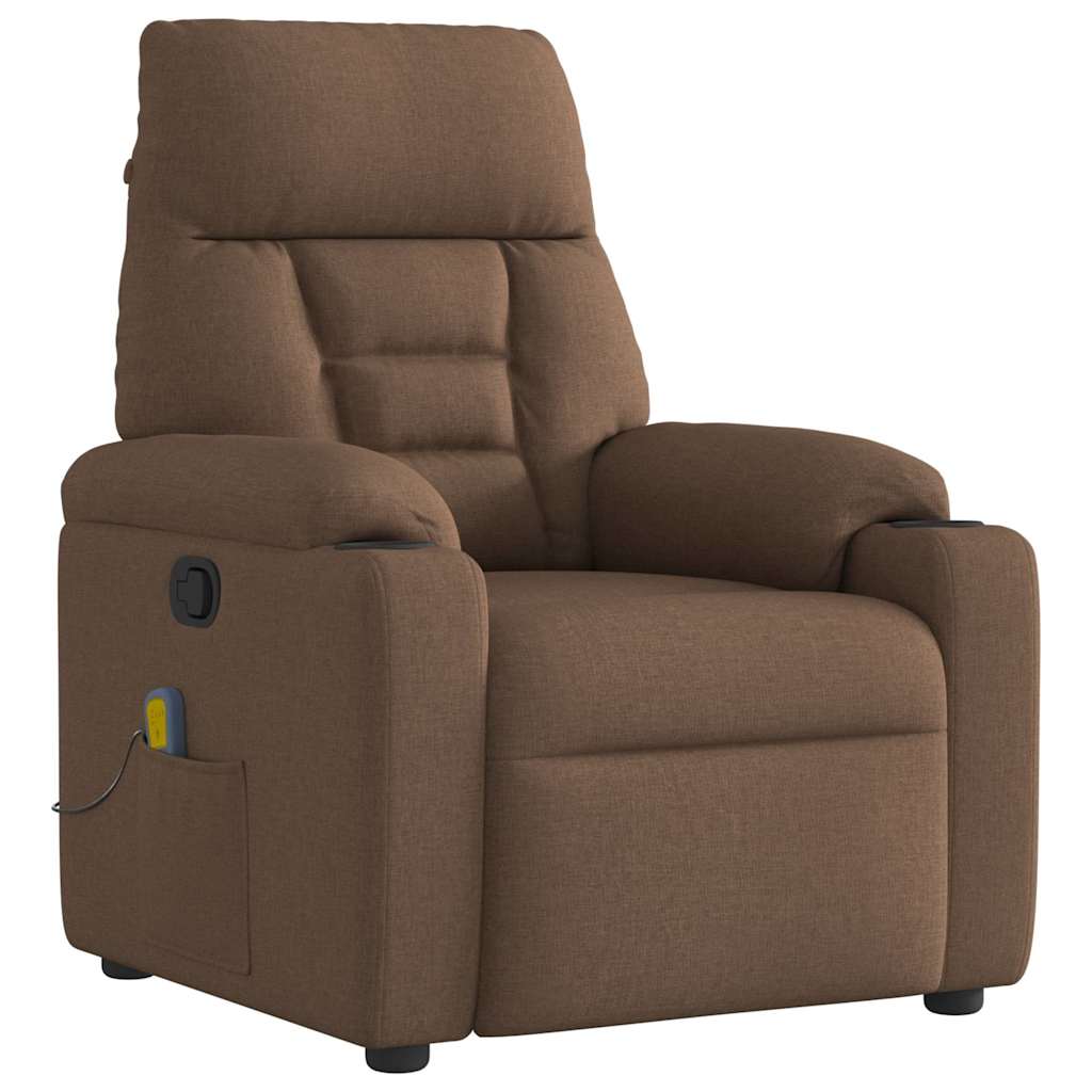 Reclining massage armchair, brown, fabric