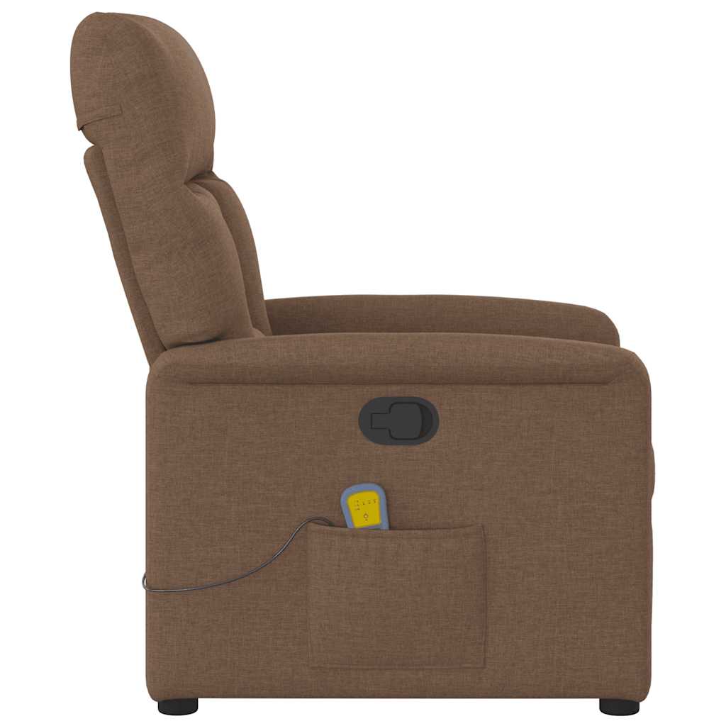 Reclining massage armchair, brown, fabric