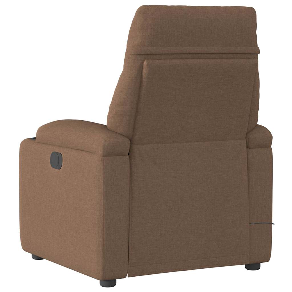 Reclining massage armchair, brown, fabric