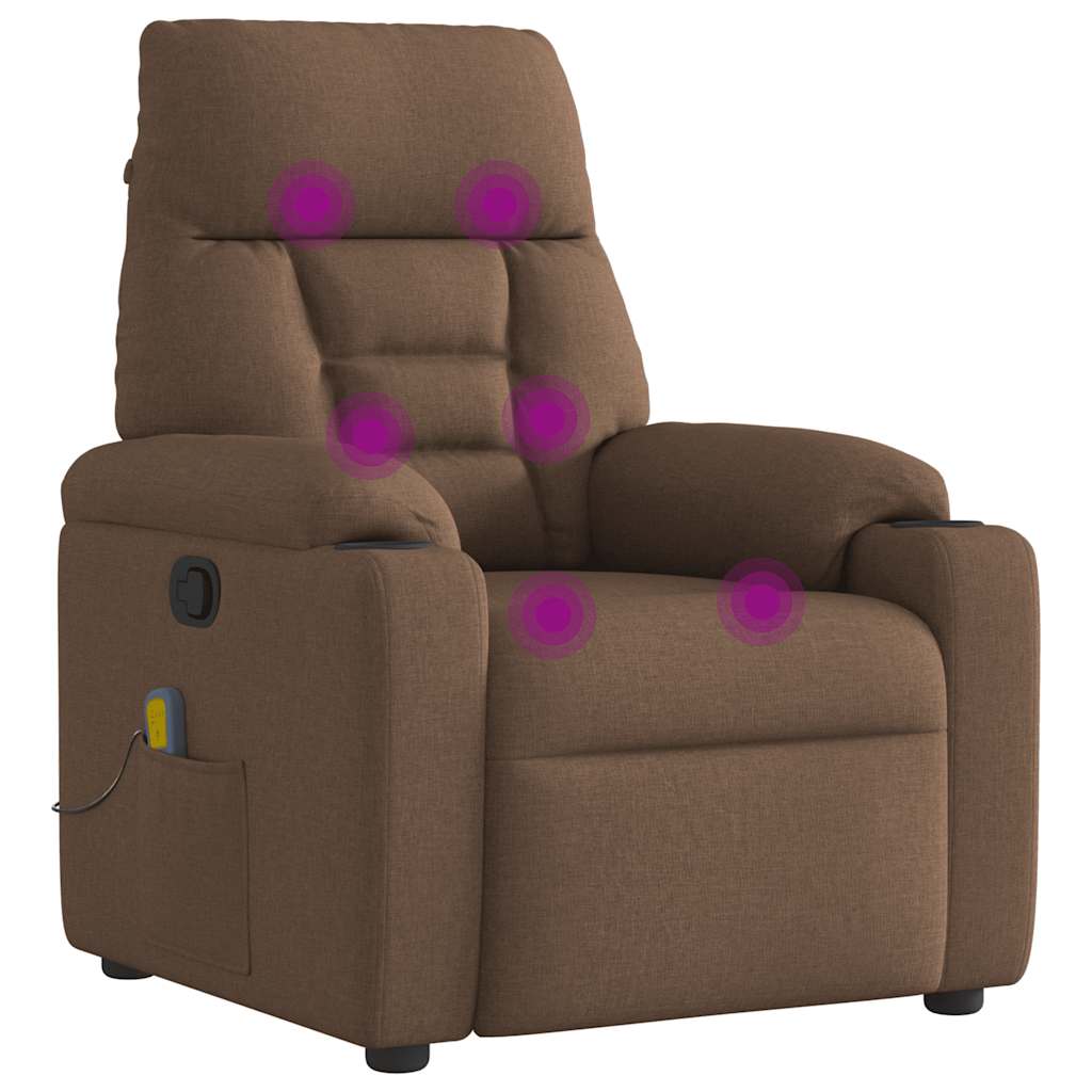 Reclining massage armchair, brown, fabric