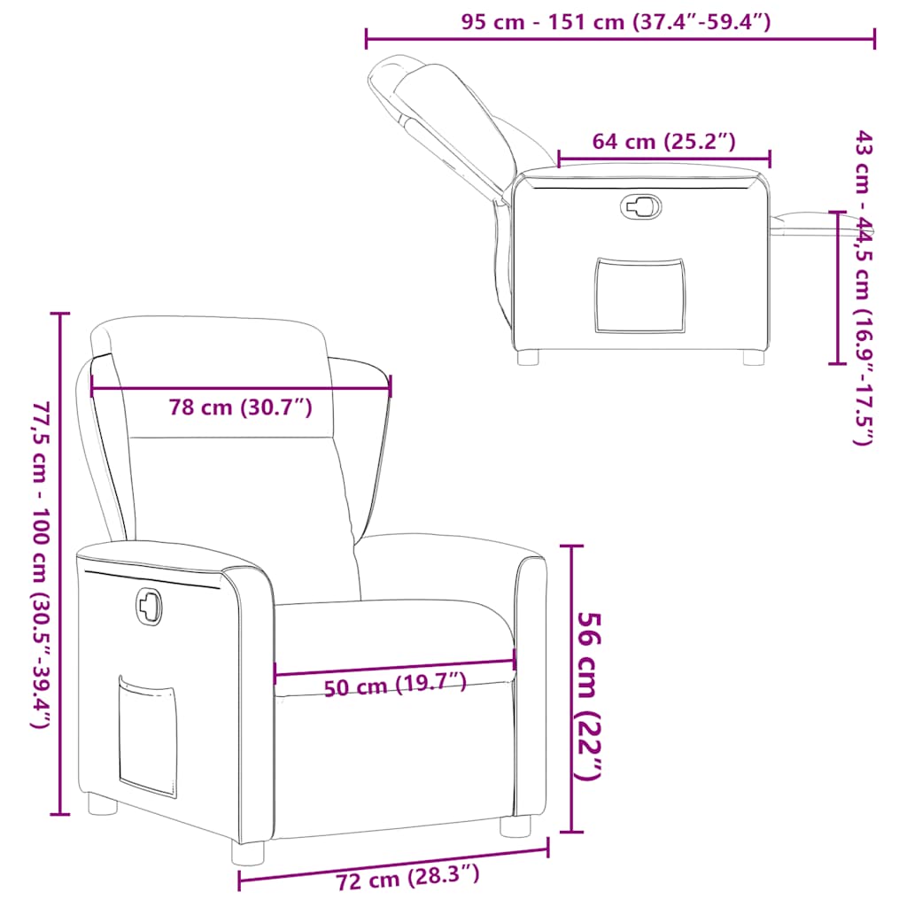 Reclining armchair, dark grey, fabric