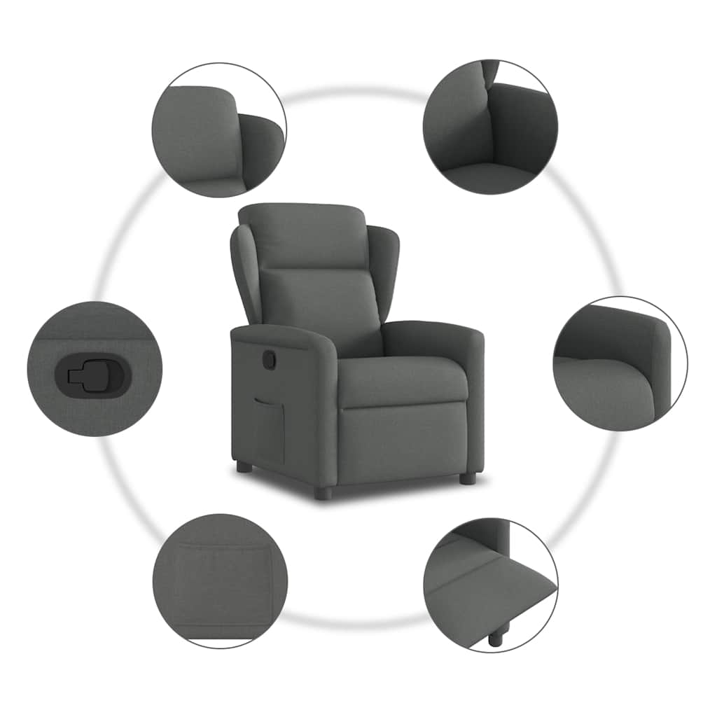 Reclining armchair, dark grey, fabric