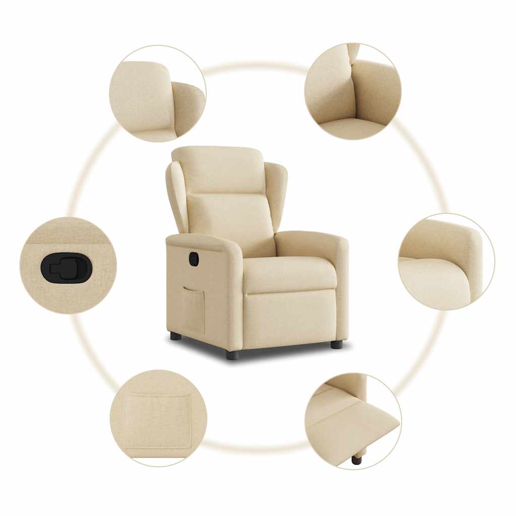 Recliner armchair, cream-colored, fabric