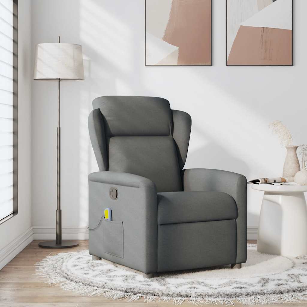 Reclining massage armchair, dark grey, fabric