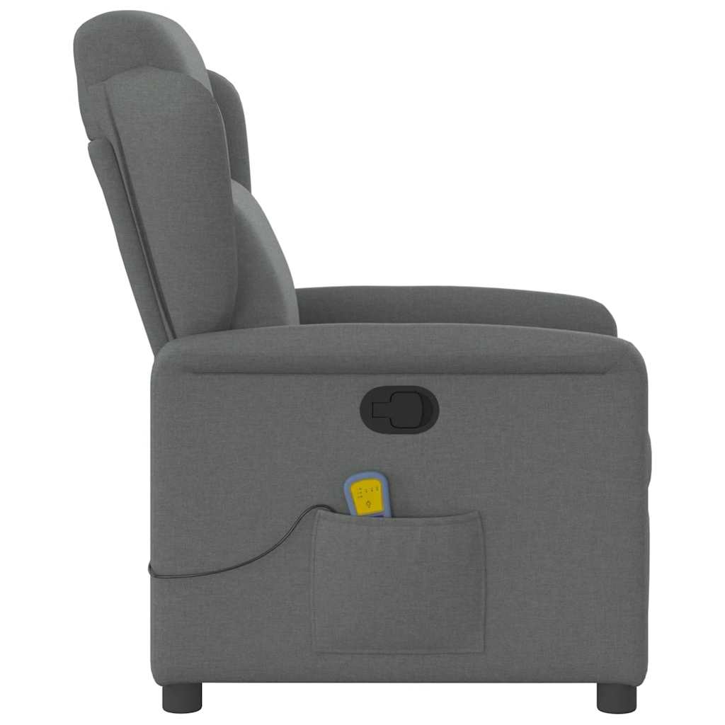 Reclining massage armchair, dark grey, fabric
