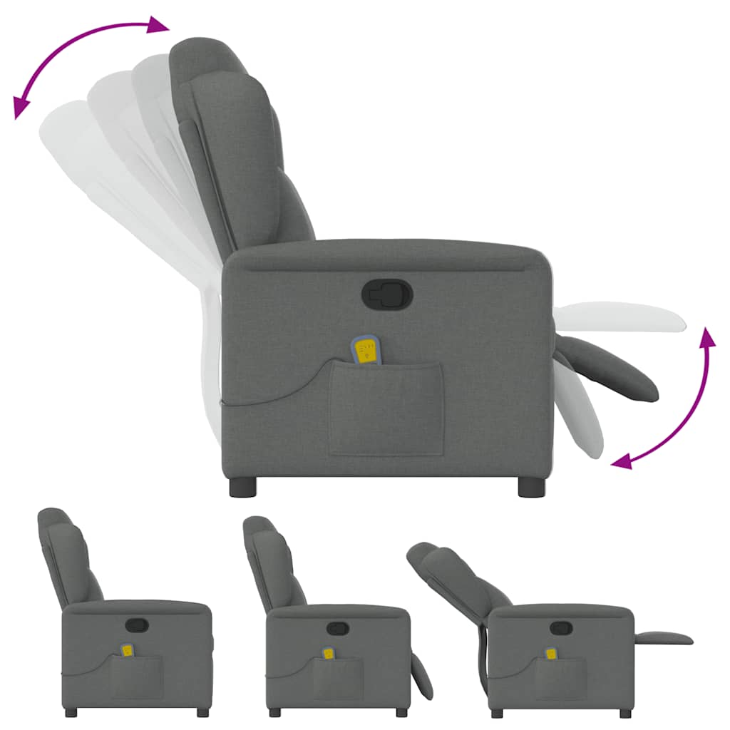 Reclining massage armchair, dark grey, fabric