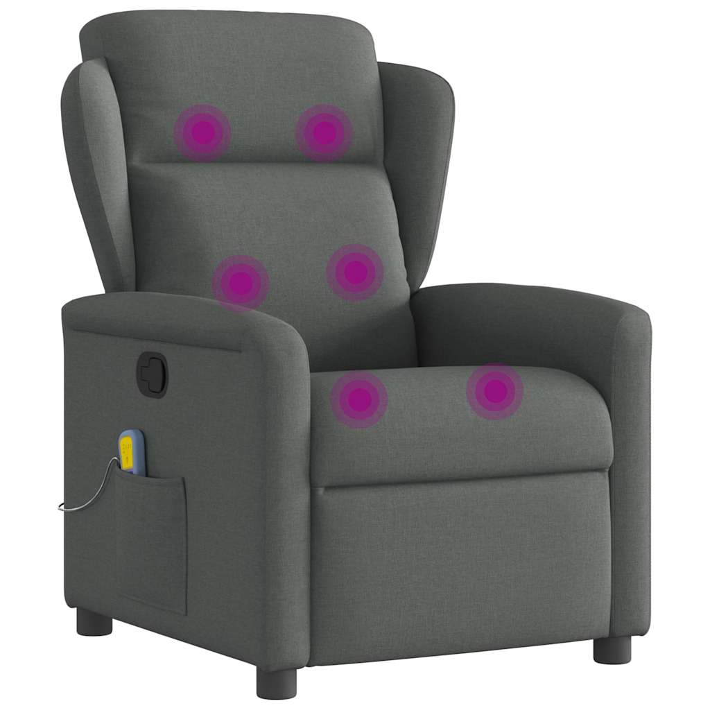 Reclining massage armchair, dark grey, fabric