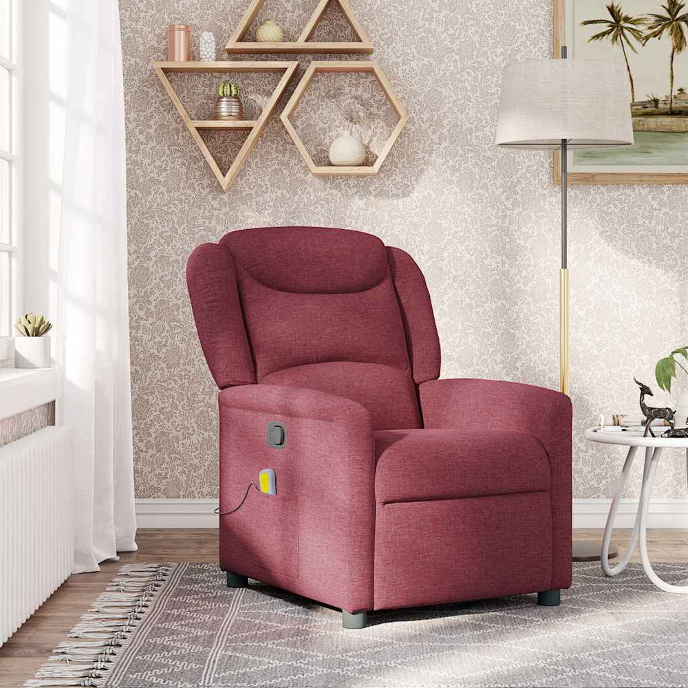 Reclining massage chair, red wine color, fabric